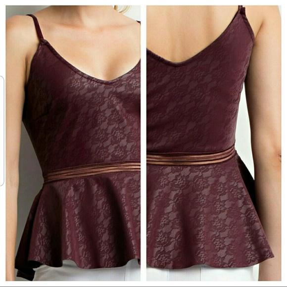 **ONLY 1 SM LEFT!!**Burgundy Peplum Top - Picture 3 of 6